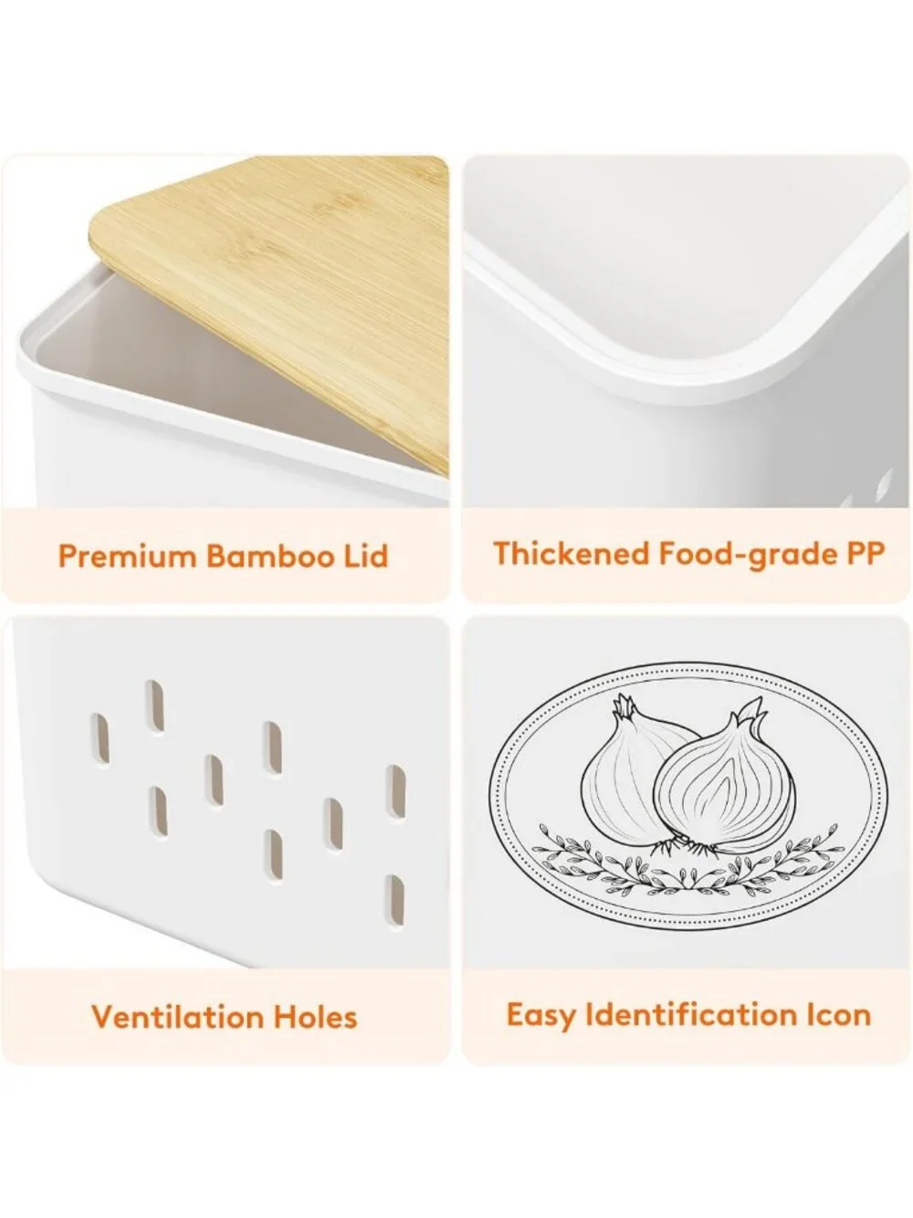 Set of 3 White Plastic Storage Bins for Potatoes & Onions - Kitchen Organization